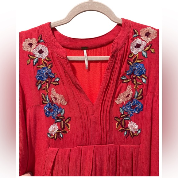 Free People Mia Embroidered Mini Dress, Red, Size XS - Picture 4 of 6